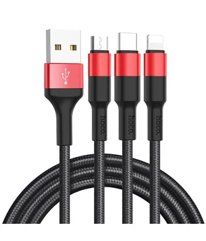 Дата кабель Hoco X26 Xpress 3in1 Lightning -MicroUSB-Type-C (1m) Черный / Красный