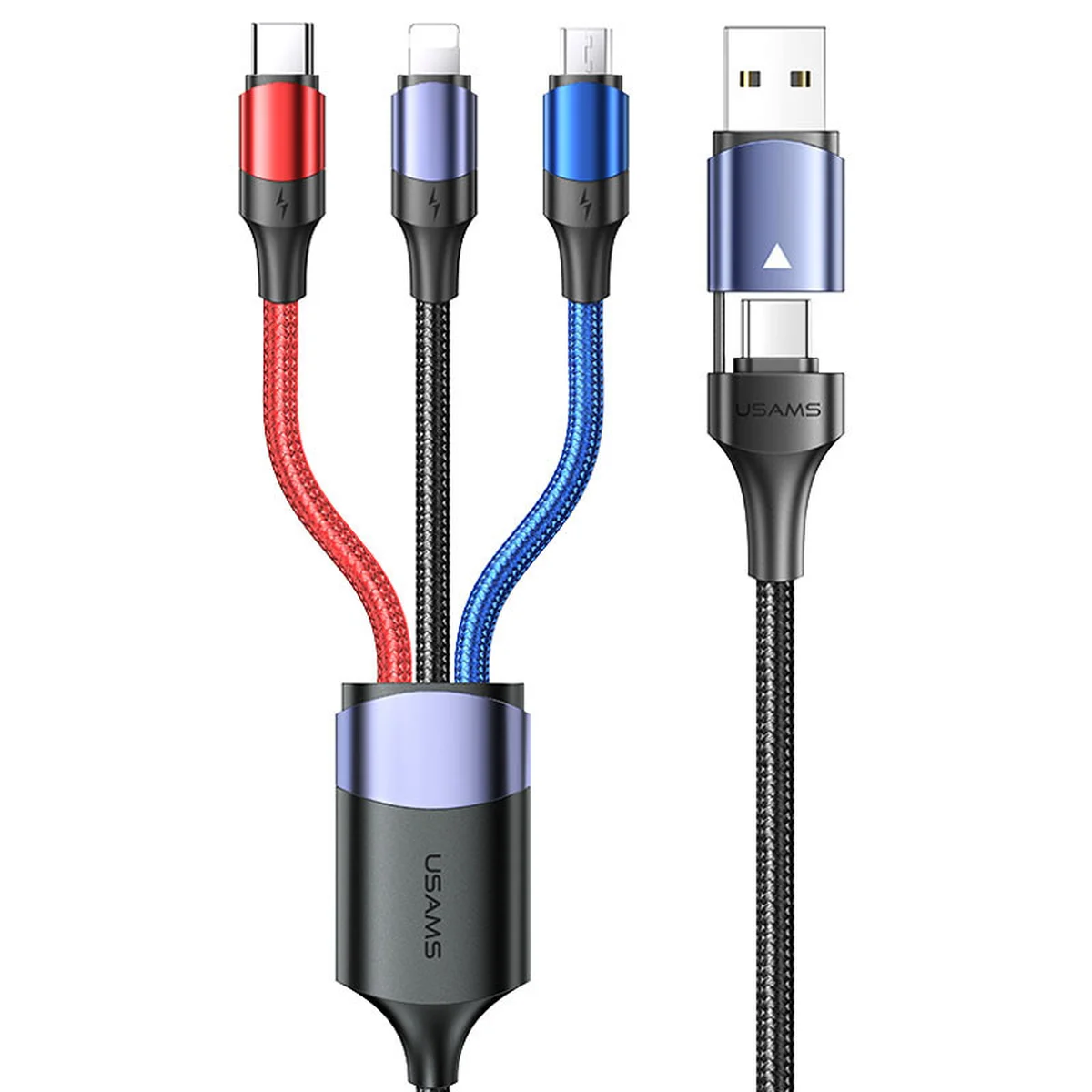 Дата кабель Usams US-SJ549 U71 USB + Type-C для Triple Head 3in1 (1.2m) Black