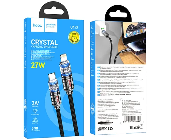 Дата кабель Hoco U122 Lantern Transparent Discovery Edition Type-C to Lightning Black