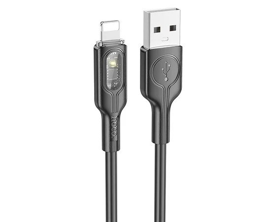 Дата кабель Hoco U120 Transparent explore intelligent power-off USB to Lightning (1.2m) Black