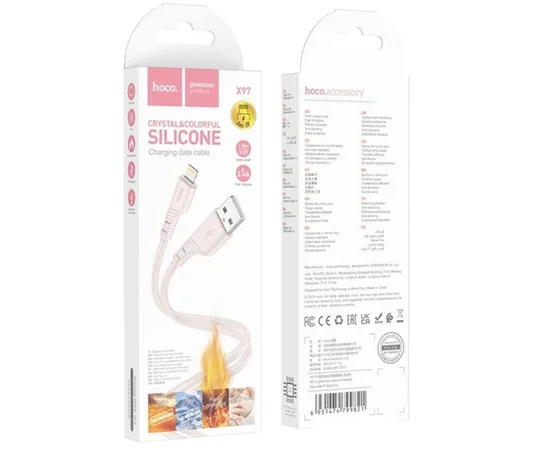 Дата кабель Hoco X97 Crystal color USB to Lightning (1m) Light pink