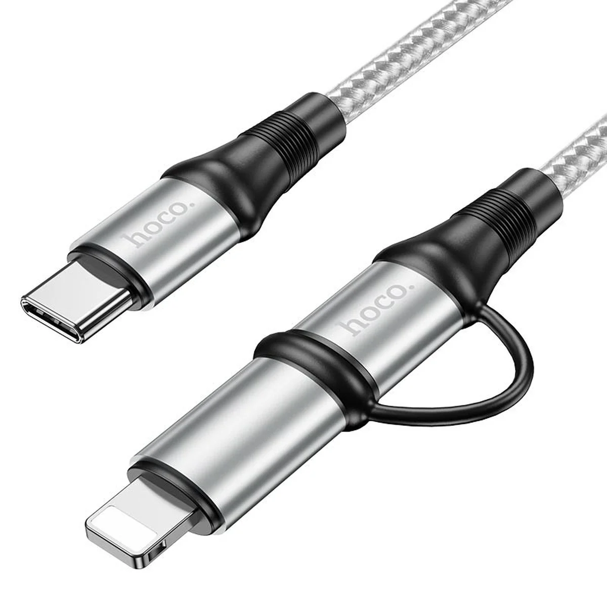 Дата кабель Hoco X50 2 in 1 Exquisito PD 60W Type-C to Lightning/Type-C 3A (1m) Серый