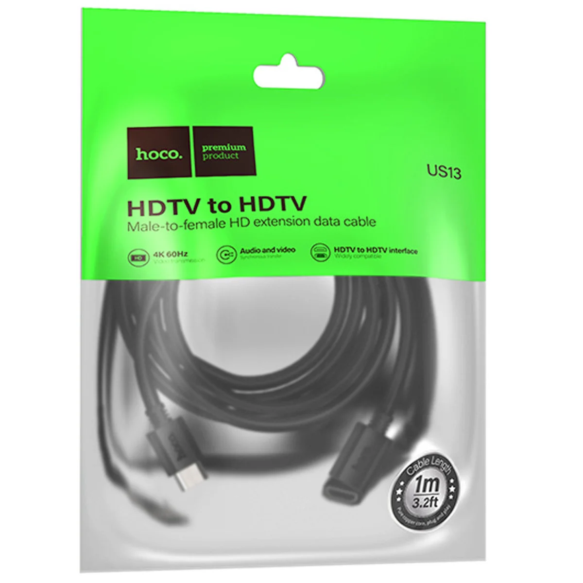 Дата кабель Hoco US13 HDTV male to HDTV female HD extension (1m) Black
