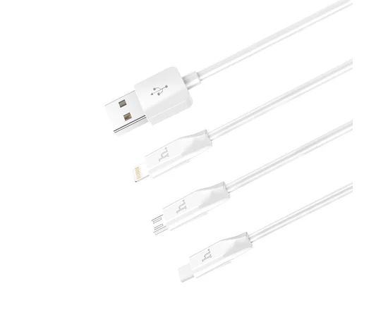 Дата кабель Hoco X1 Rapid 3in1 (Lightning+Micro USB+Type-C) (1m) Белый