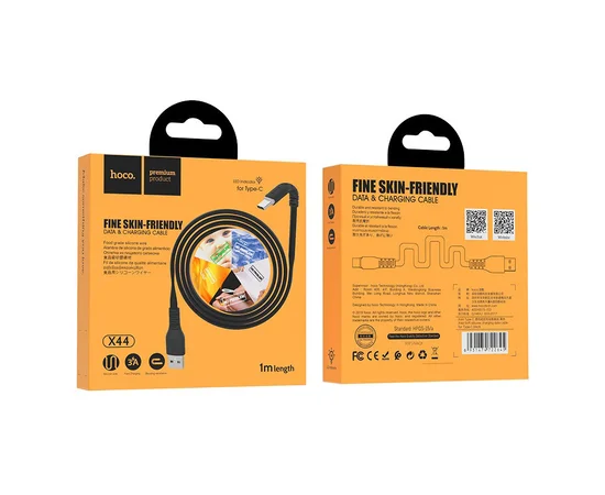 Дата кабель Hoco X44 "Soft Silicone" USB to Type-C (1m) Черный