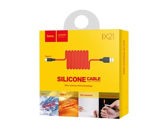 Дата кабель Hoco X21 Silicone Type-C Cable (1m) Черный / Красный