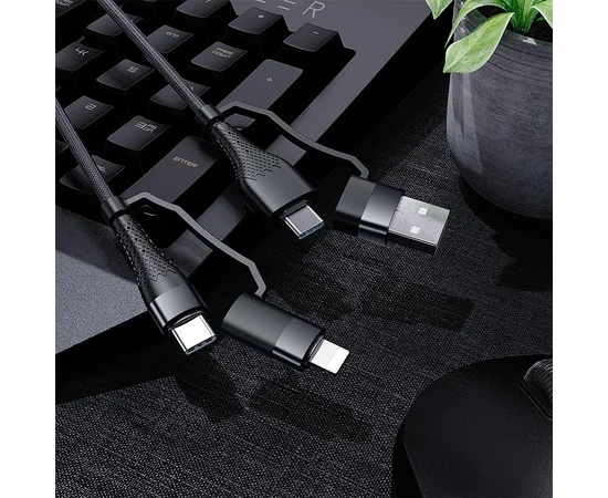 Дата кабель Borofone BU28 Multi-energy 4in1 Type-C/USB - Type-C/Lightning (1.2m) Черный