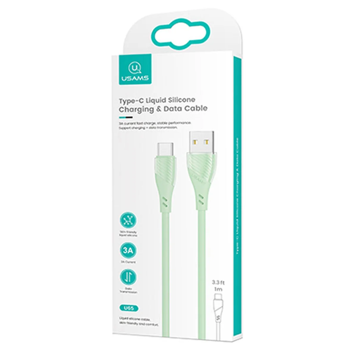 Дата кабель Usams US-SJ494 U65 Liquid Silicone USB to Type-C 3A 1m Зеленый