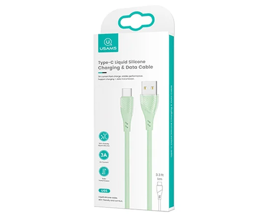 Дата кабель Usams US-SJ494 U65 Liquid Silicone USB to Type-C 3A 1m Зеленый