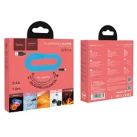 Дата кабель Hoco X21 Plus Fluorescent Silicone Lightning Cable (1m) Червоний