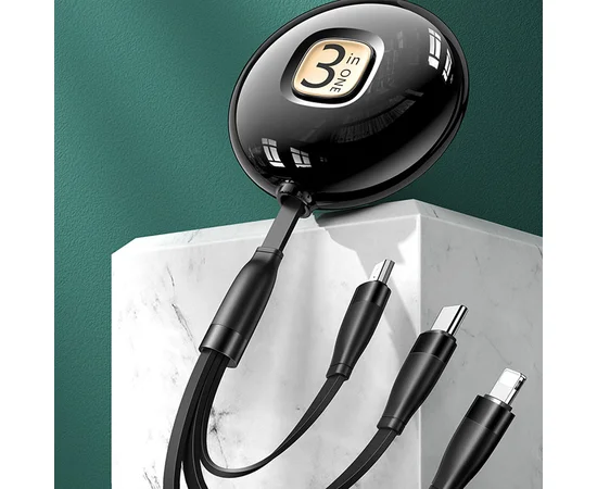 Дата кабель Usams US-SJ508 U69 3IN1 Retractable Cable 1m Черный