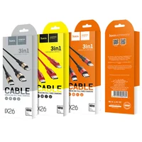 Дата кабель Hoco X26 Xpress 3in1 Lightning -MicroUSB-Type-C (1m) Черный / Красный