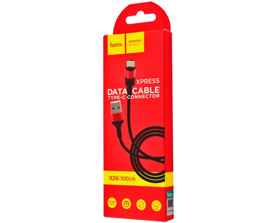Дата кабель Hoco X26 Xpress Type-C Cable (1m) Черный / Красный