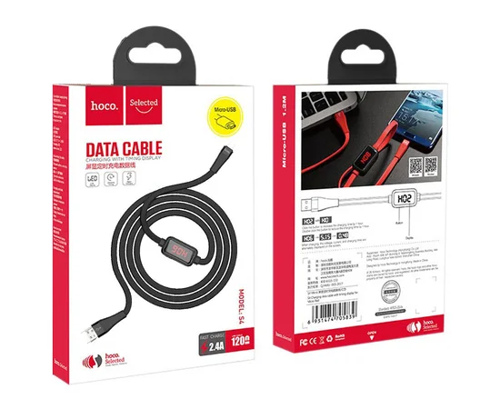 Дата кабель Hoco S4 "With Timer" USB to MicroUSB (1.2m) Черный