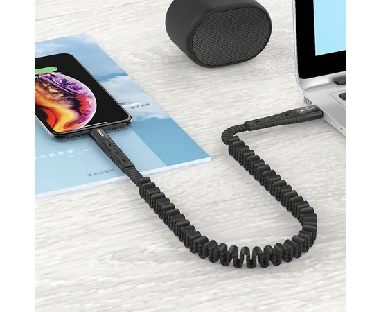 Дата кабель Hoco U78 "Cotton treasure elastic" lightning (1.2М) Черный