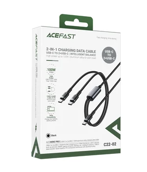 Дата кабель Acefast C22-02 2in1 Type-C to Type-C/Type-C 100W (1.2m) Black