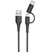 Дата кабель Hoco X54 Cool dual 2in1 USB to MicroUSB-Type-C (1m) Чорний