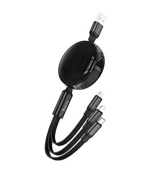 Дата кабель Hoco X78 Easy pull storage 3in1 (1m) Black