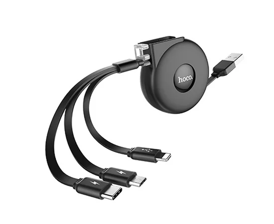 Дата кабель Hoco U50 3in1 Lightning-microUSB-Type-C (1m) Черный