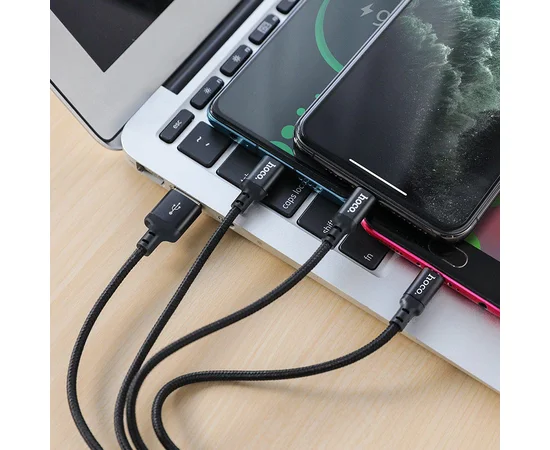 Дата кабель Hoco X14 Times Speed 3in1 (Lightning+Micro USB+Type-C) (1m) Черный