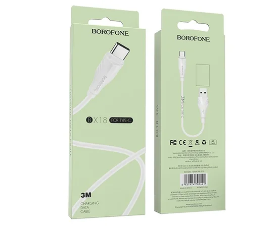 Дата кабель Borofone BX18 Optimal USB to Type-C (3m) Белый