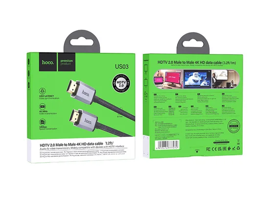 Дата кабель Hoco US03 4KHDMI Male To 4KHDMI Male (1m) Black
