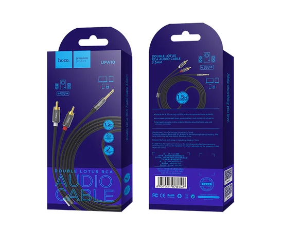 Аудио кабель Aux Hoco UPA10 Lotus Double RCA Audio 3.5 mm (1,5м) Серый