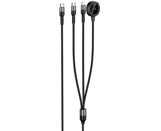 Дата кабель Hoco CW64 3in1 Type-C to iWatch/Lightning/Type-C 15W (1.2m) Black