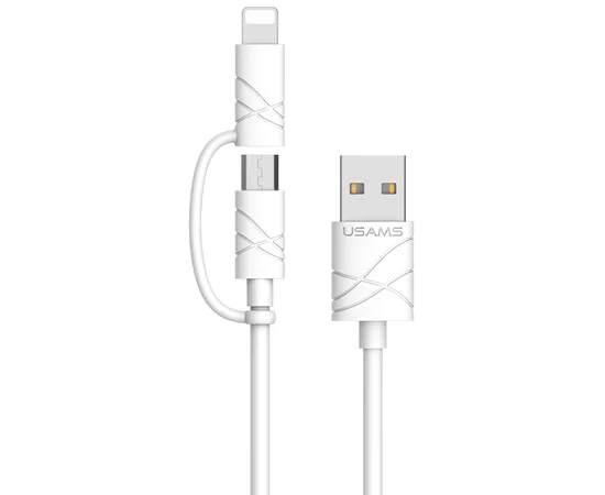 Дата кабель Usams US-SJ077 2in1 U-Gee USB to Micro USB + Lightning (1m) Белый