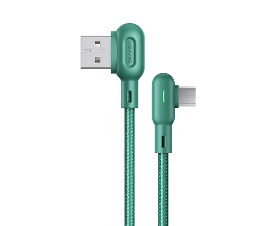 Дата кабель USAMS US-SJ458 U57 Micro Dual Right-angle Cable With Colorful Light (1.2m) Зеленый