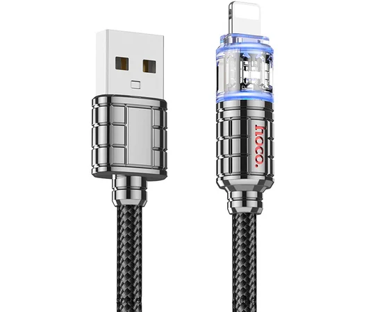 Дата кабель Hoco U122 Lantern Transparent Discovery Edition USB to Lightning Black