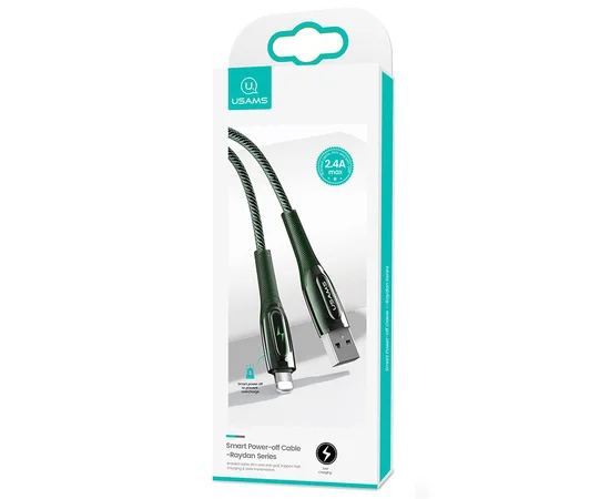 Дата кабель USAMS US-SJ470 Raydan Series USB to Lightning Smart Power-off Cable (2m) Темно-зеленый