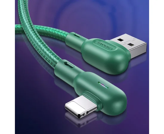 Дата кабель USAMS US-SJ455 U57 Lightning Dual Right-angle Cable With Colorful Light (1.2m) Зеленый