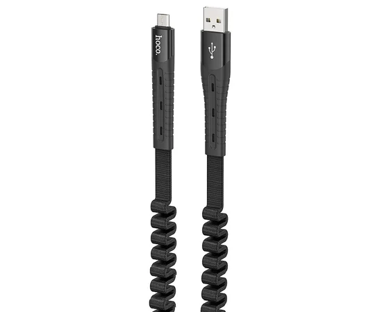 Дата кабель Hoco U78 "Cotton treasure elastic" MicroUSB (1.2М) Черный