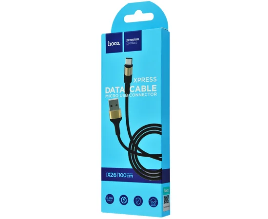Дата кабель Hoco X26 Xpress Micro USB Cable (1m) Черный / Золотой