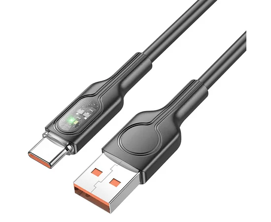 Дата кабель Hoco U120 Transparent explore intelligent power-off USB to Type-C 5A (1.2m) Black