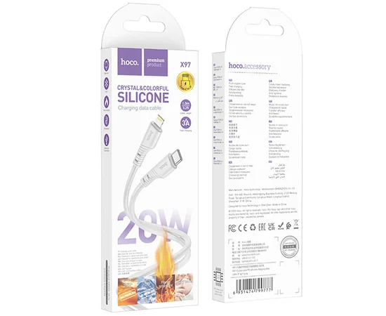 Дата кабель Hoco X97 Crystal color Type-C to Lightning 20W (1m) Light gray