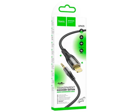 Аудио кабель Aux Hoco UPA25 (AUX 3.5 to Lightning) (1m) Black