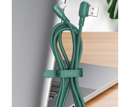 Дата кабель USAMS US-SJ457U57 Type-C Dual Right-angle Cable With Colorful Light (1.2m) Зеленый