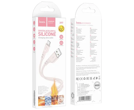 Дата кабель Hoco X97 Crystal color USB to Type-C (1m) Light pink