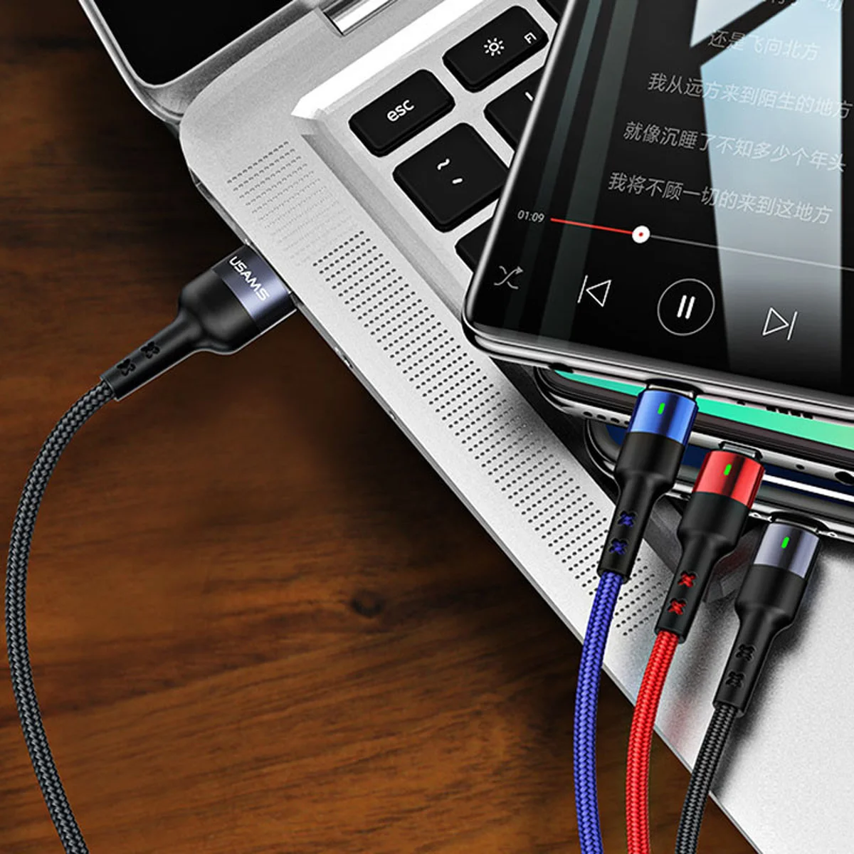 Дата кабель Usams US-SJ412 U26 3in1 USB to Combo 2A (3m) Черный