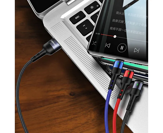 Дата кабель Usams US-SJ412 U26 3in1 USB to Combo 2A (3m) Черный
