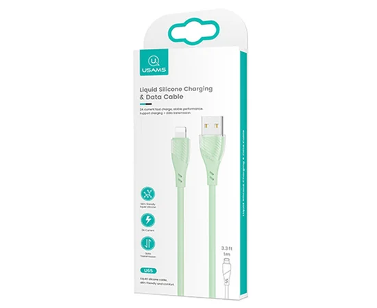Дата кабель Usams US-SJ493 U65 Liquid Silicone USB to Lightning 3A 1m Зеленый