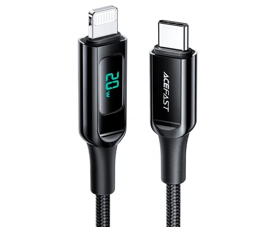 Дата кабель Acefast MFI C6-01 USB-C to Lightning zinc alloy digital display braided (1m) Black