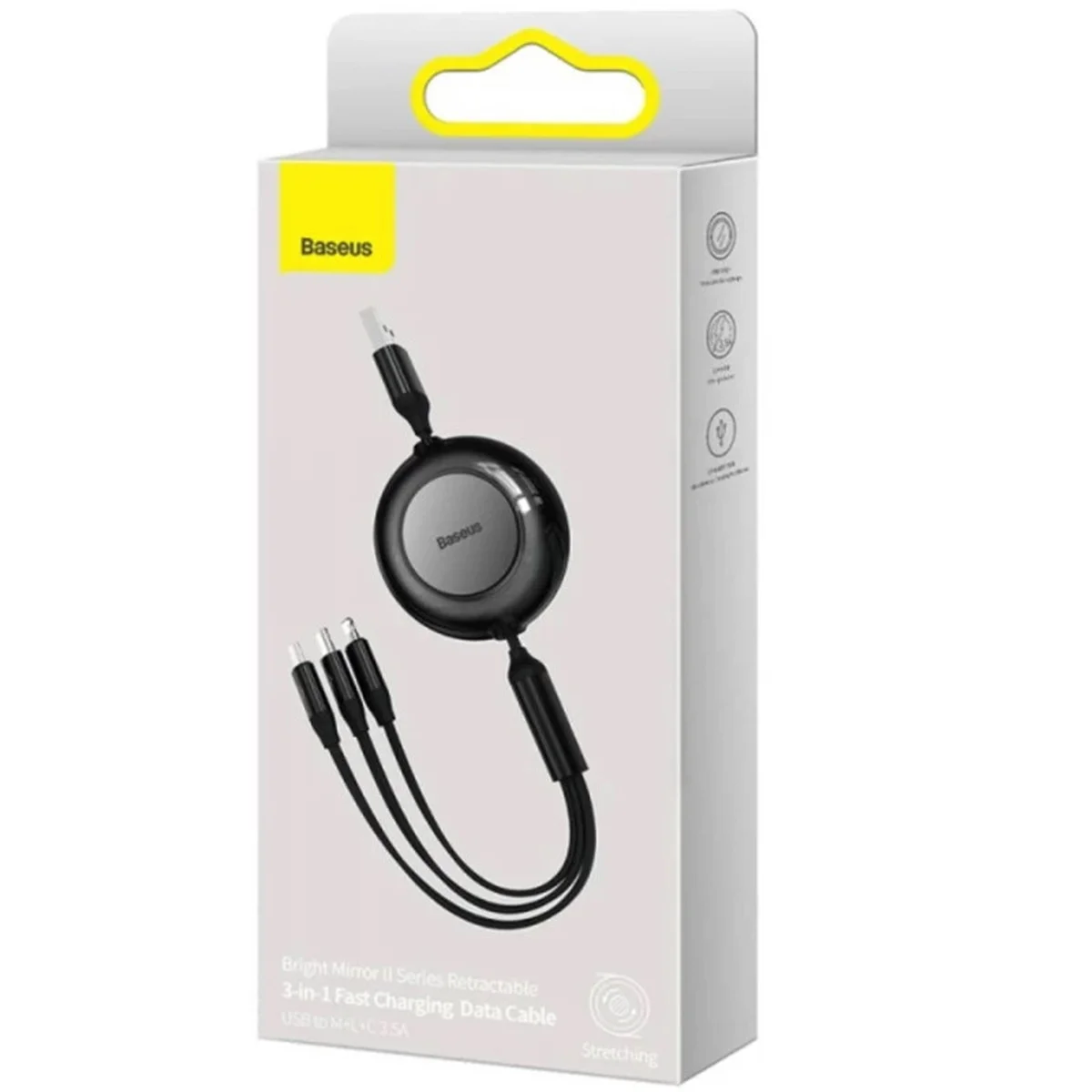 Дата кабель Baseus Free2Draw Retractable Crystal Fast Charging 3in1 100W (1.1m) (P10368700111-03) Cluster Black