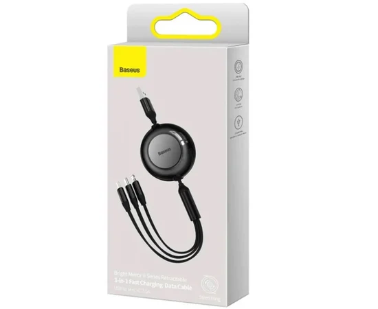 Дата кабель Baseus Free2Draw Retractable Crystal Fast Charging 3in1 100W (1.1m) (P10368700111-03) Cluster Black
