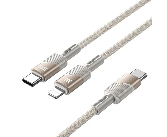 Дата кабель Hoco U139 Type-C to Lightning/Type-C 100W (1.2m) Gold