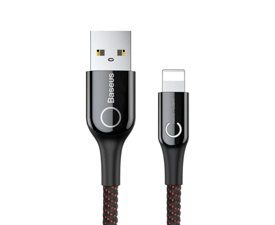 Дата кабель Baseus C-shaped (со световым индикатором) USB to Lightning 2.4A (1m) Черный