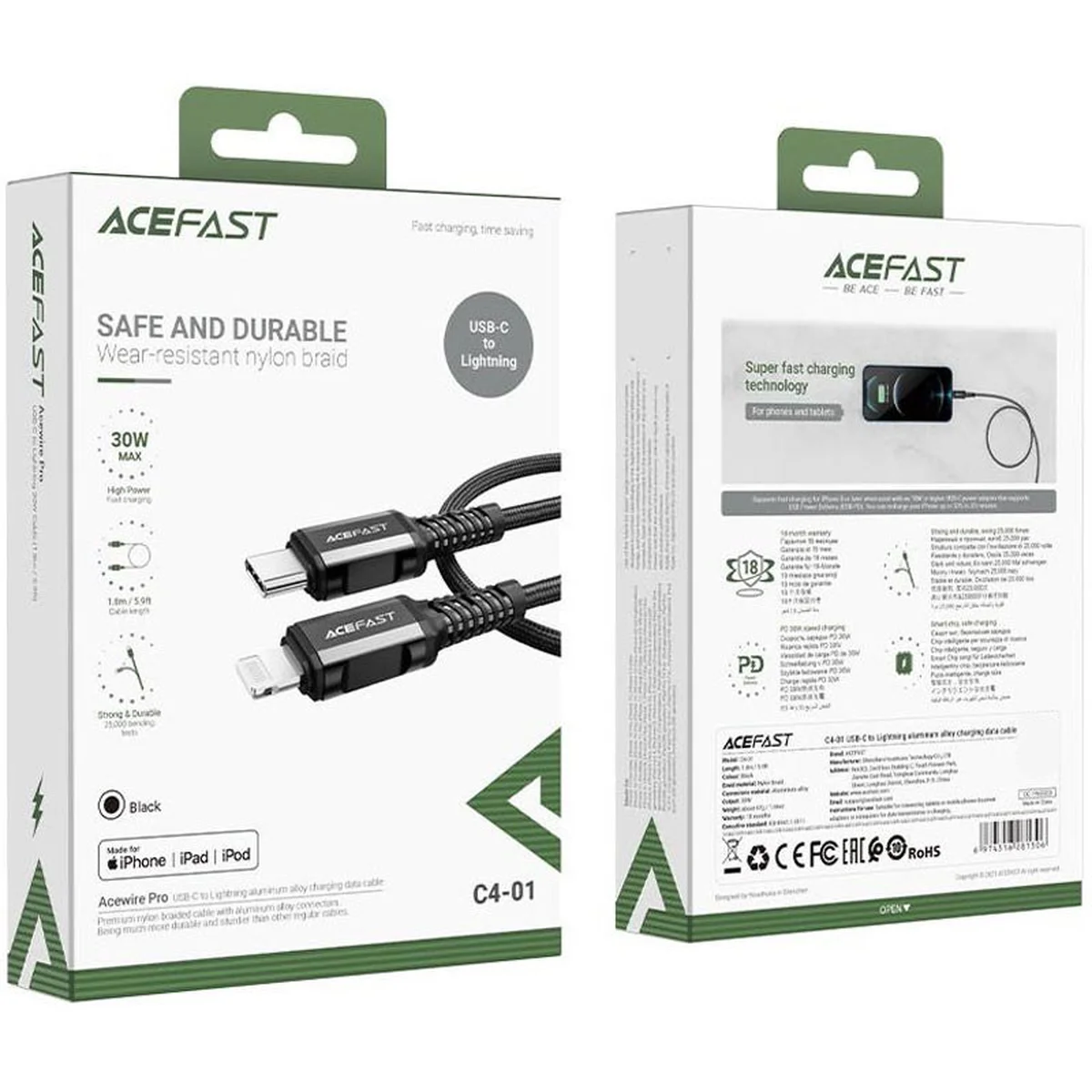 Дата кабель Acefast MFI C4-01 USB-C to Lightning aluminum alloy (1.8m) Black