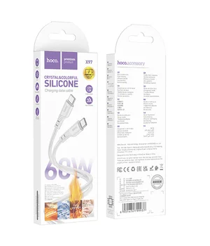 Дата кабель Hoco X97 Crystal color Type-C to Type-C 60W (1m) Light gray